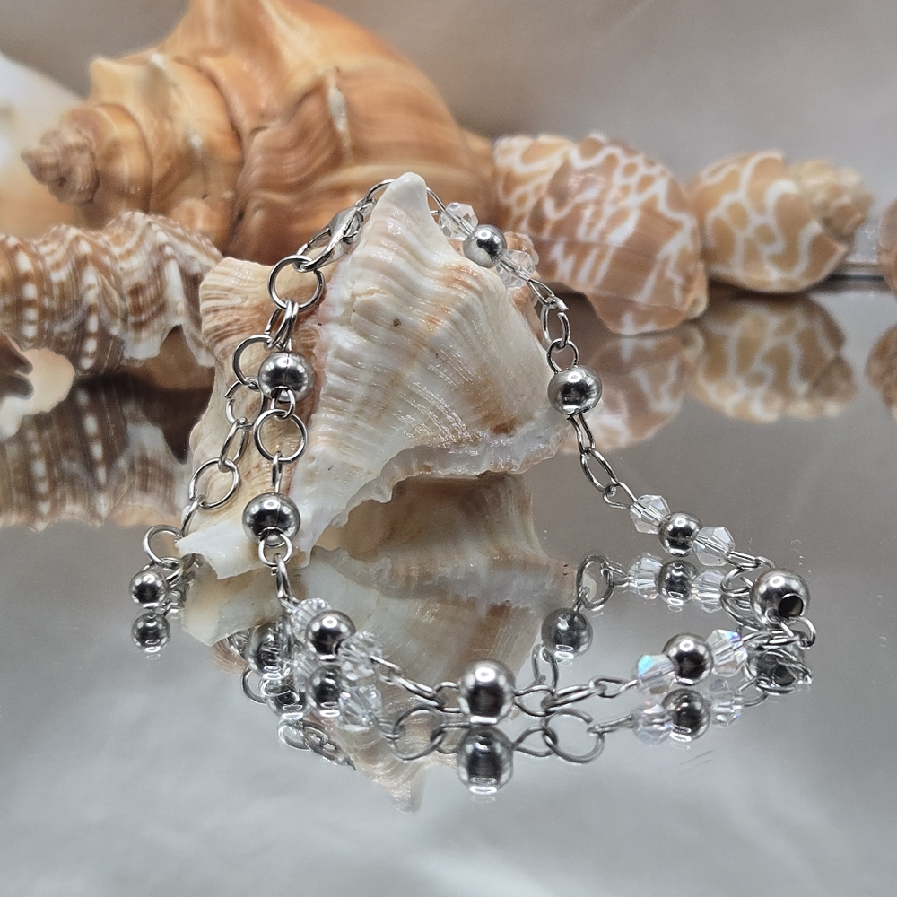 Elegant Handmade Stainless Steel & Crystal Beaded Bracelet